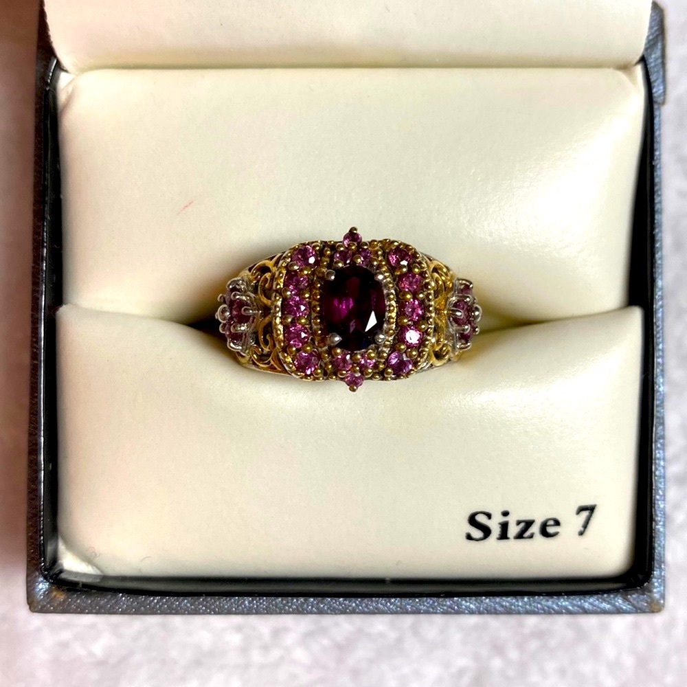 Orissa Rhodolite Garnet crown ring in sterling silver setting